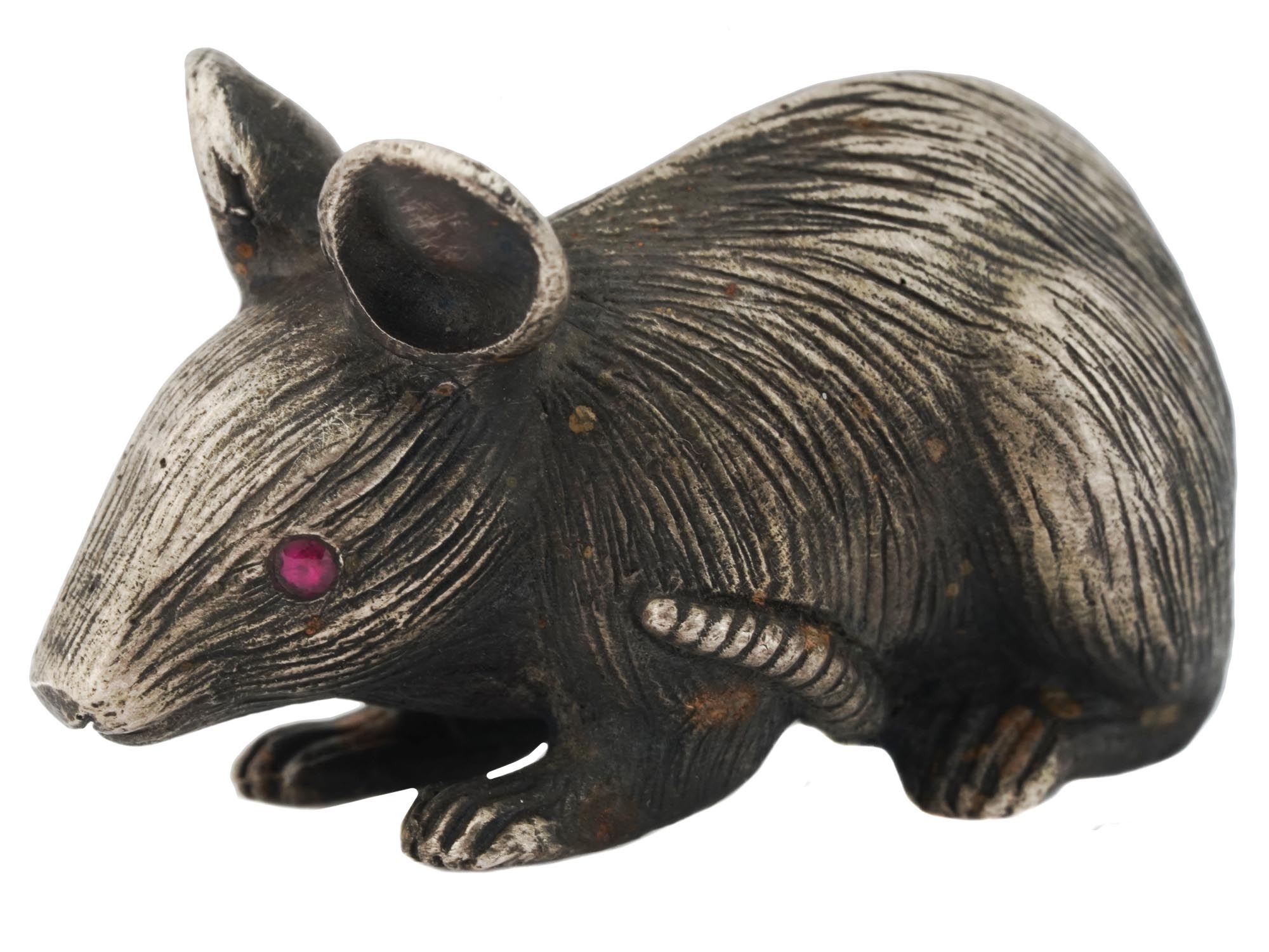 RUSSIAN 84 SILVER MOUSE FIGURINE WITH INLAID EYES PIC-0